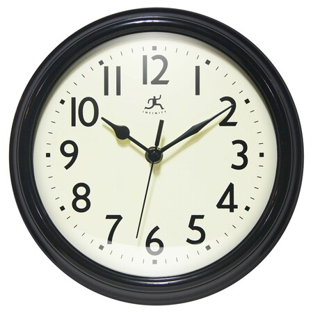 Infinity Instruments Nostalgic 9.5 in. Plastic Clock - Black 20306BK-4544